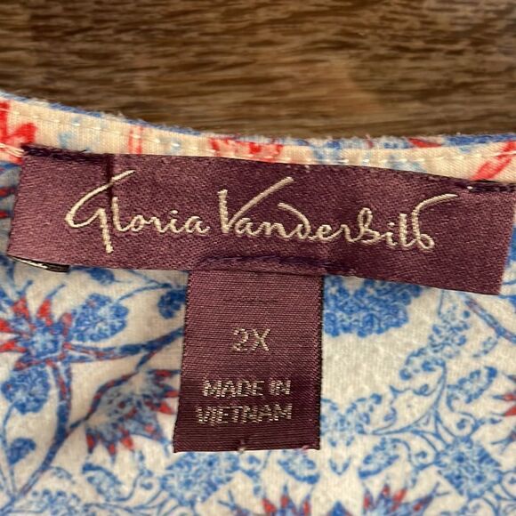 Gloria Vanderbilt Womens Embellished Tunic,Asymmetrical,Size 2X,Red,White,Blue - Picture 7 of 8